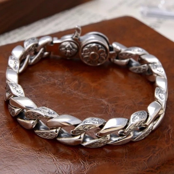 Stainless Steel Chain Link Bracelet, Mantra, Screwbar Curb Chain - Picture 9 of 13